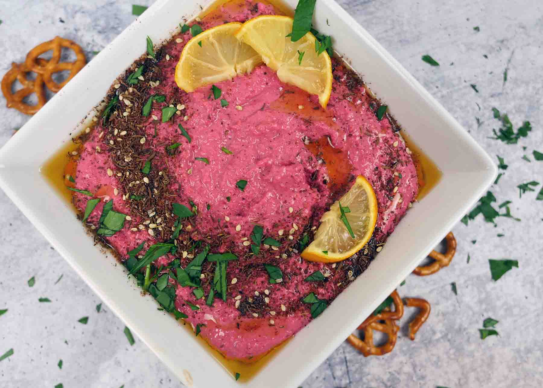Roasted Beet Lemon Hummus Roaring Spork