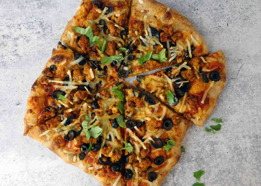 Vegan tempeh pizza by Roaring Spork