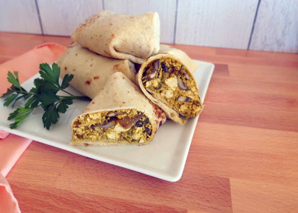 Tofu scramble "egg" breakfast burritos